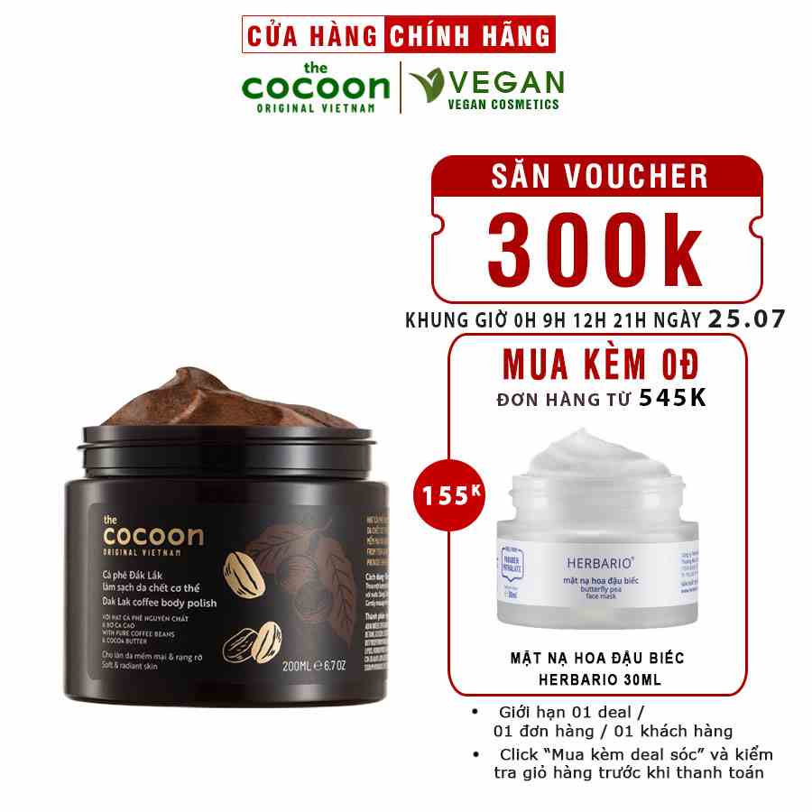 Cà phê Đắk lắk làm sạch da chết COCOON 200ml (Dak lak coffee body polish)