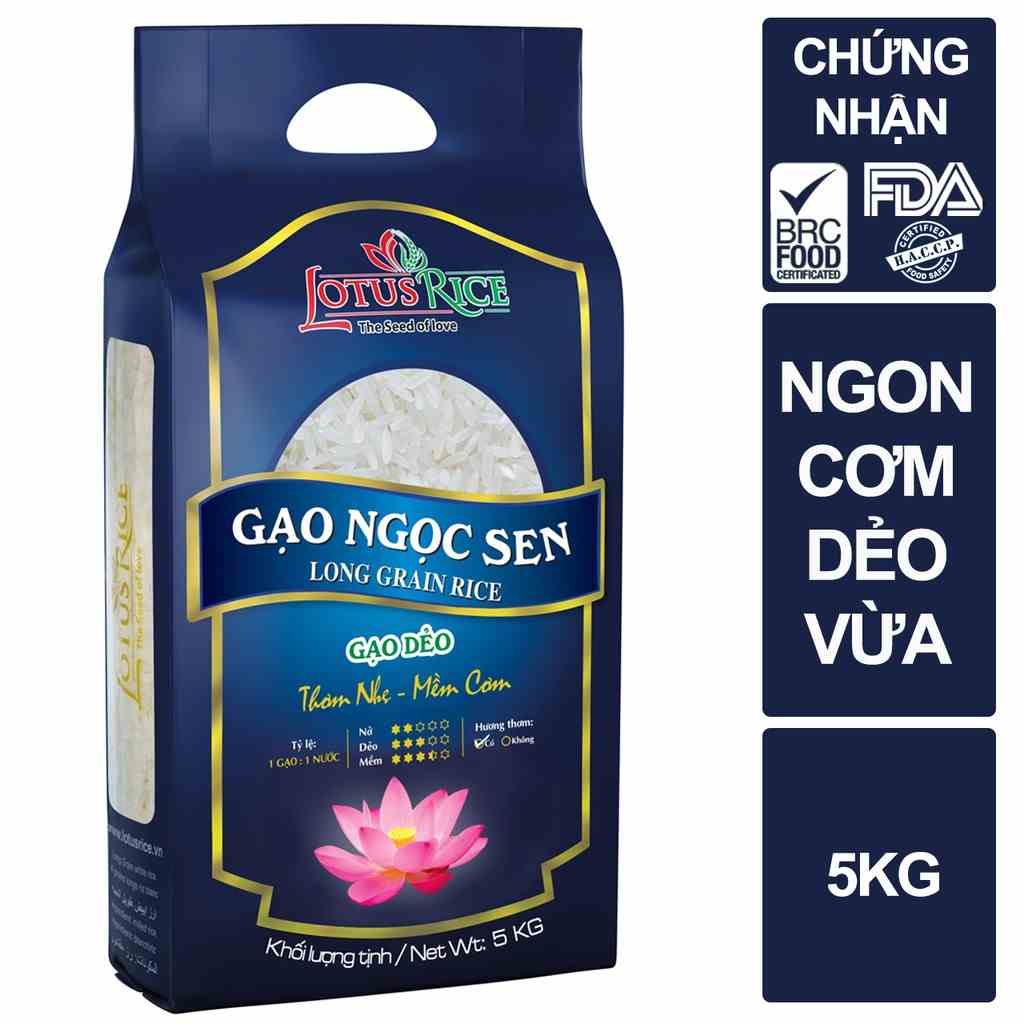 [Mã BMLTB35 giảm đến 35K đơn 99K] Gạo Ngọc Sen Lotus Rice 5kg - Cơm ngon dẻo vừa