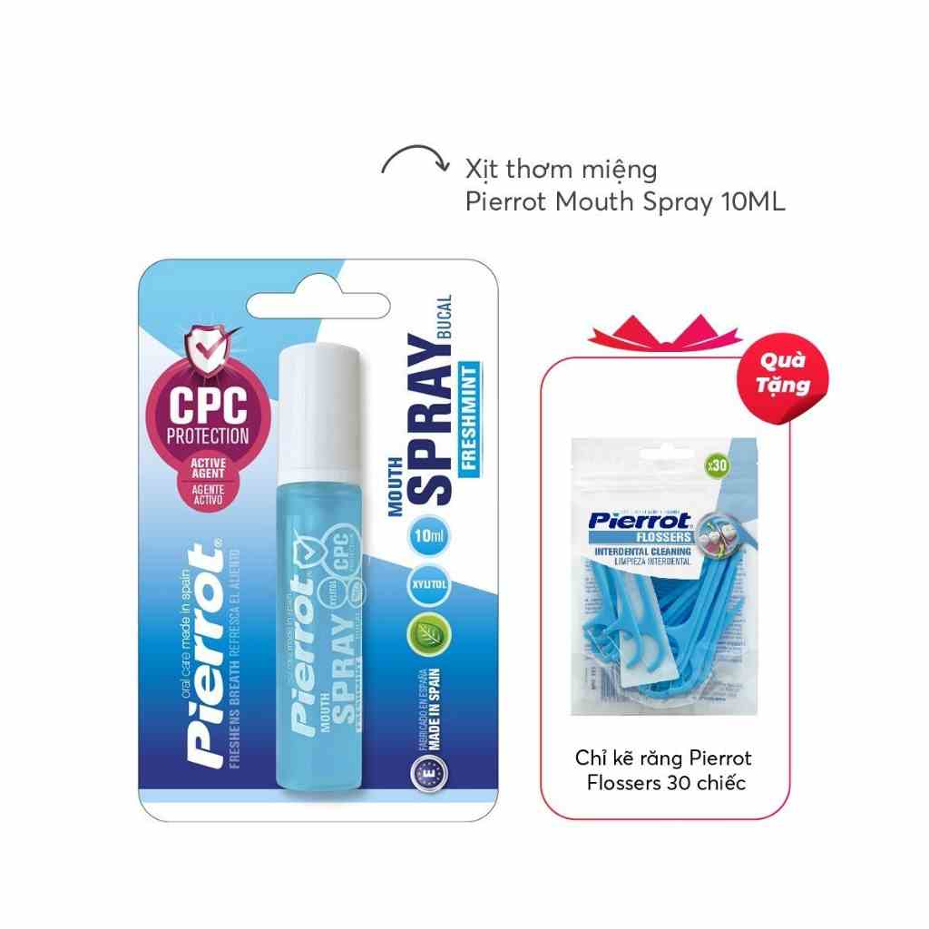 [TẶNG CHỈ KẼ RĂNG TRONG DEAL SỐC] Nước xịt thơm miệng diệt khuẩn Pierrot 10ml