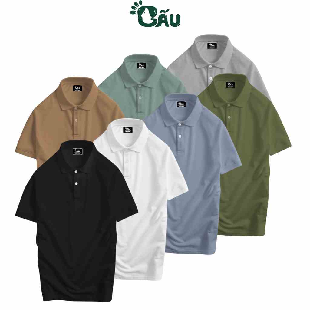 Áo thun Polo GẤU 194 Trơn Unisex vải cá sấu Poly co dãn 4 chiều dày dặn form gerular fit - PL TRƠN