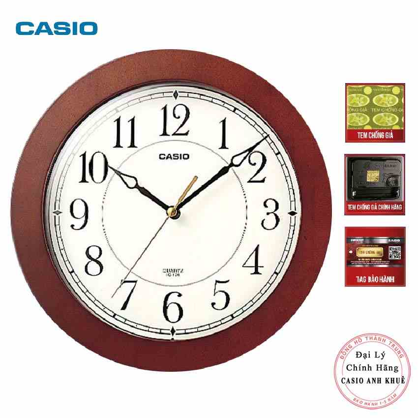 [Mã BMLTB200 giảm đến 100K đơn 499K] Đồng hồ treo tường Casio IQ-126-5DF viền gỗ, kim trôi im lặng