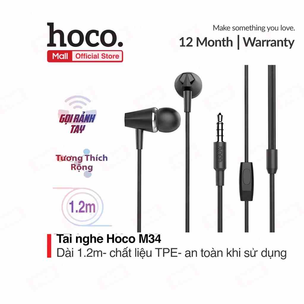 Tai Nghe Nhét Tai Hoco M34 Super Bass tương thích các dòng điện thoại jack 3.5mm