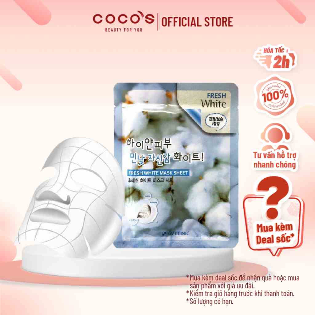 Mặt Nạ Tuyết Dưỡng Trắng Da 3W Clinic Fresh White Mask Sheet 23ml