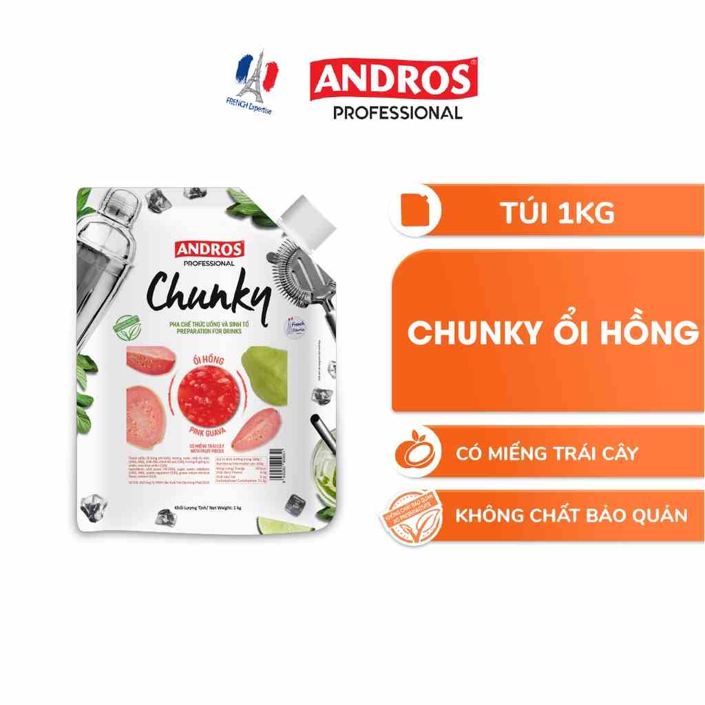 Mứt Trái Cây Pha Chế Ổi hồng - Có miếng trái cây thật - ANDROS CHUNKY - 1kg