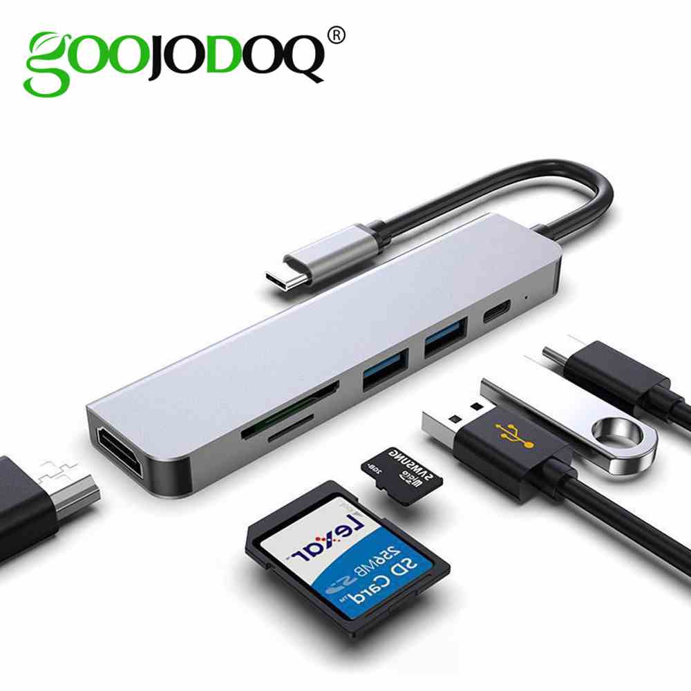 [Mã ELBMO2 giảm 12% đơn 500K] Hub chia cổng GOOJODOQ từ USB C sang USB 3.0 6 trong 1 thích hợp cho laptop tiện dụng