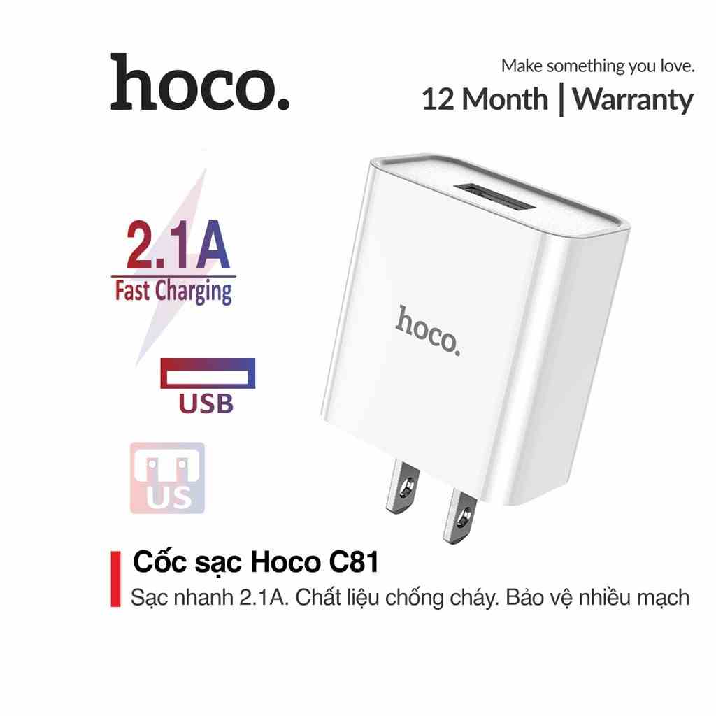 Củ sạc nhanh 2.1A Hoco C81 chất liệu chống cháy đầu ra USB đơn an toàn cho mọi thiết bị