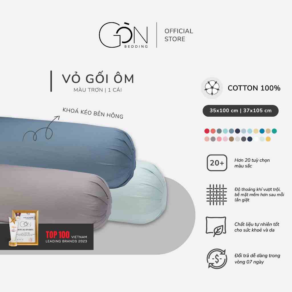 [Nhiều màu - Khoá kéo] Vỏ Gối Ôm Gòn Bedding Cotton 100% Hàn Quốc Màu Trơn 35x100 cm 37x105 cm