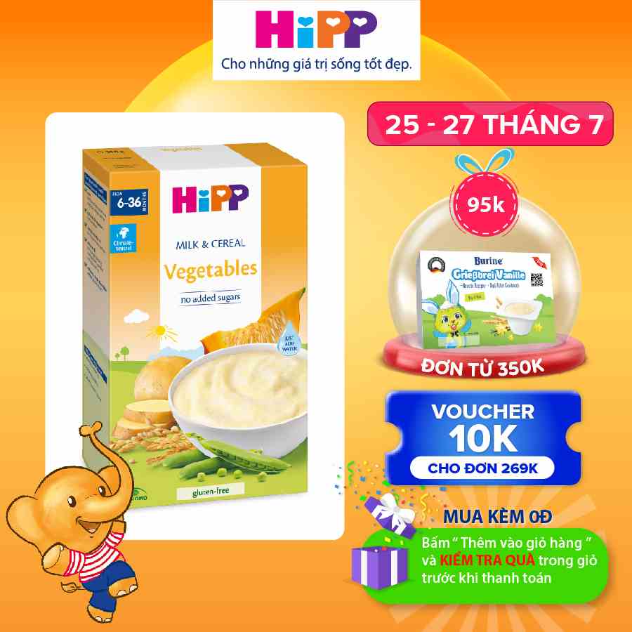 Bột ăn dặm dinh dưỡng sữa, ngũ cốc & rau củ tổng hợp HiPP Organic 250g