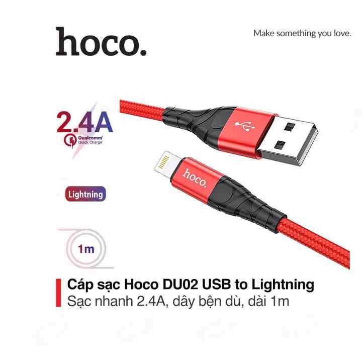 cáp sạc nhanh 2.4a hoco du02 chân dây dù siêu bền truyền tải dữ liệu tốc độ cao cho ip/tablet dài 1m