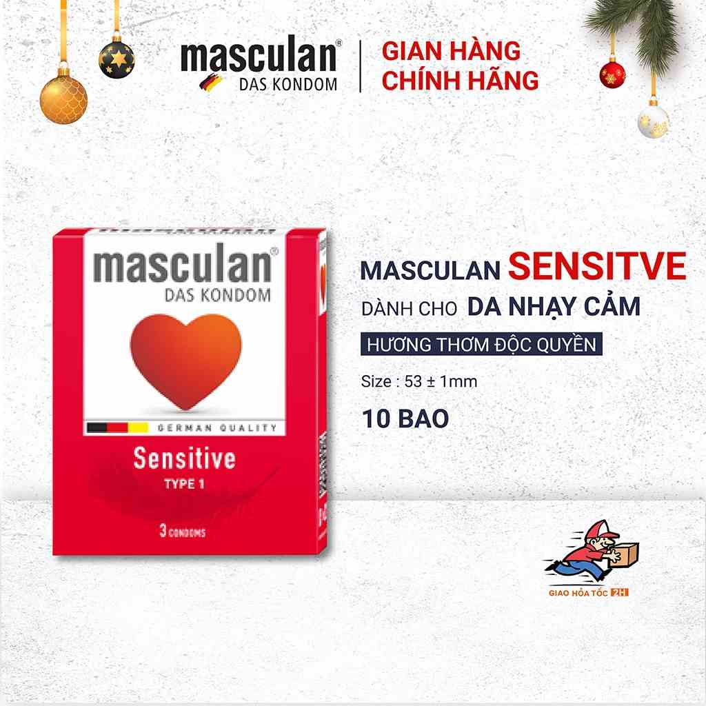 Bao cao su Masculan Sensitive - Mùi thơm độc quyền - Nhiều gel bôi trơn - Dành cho da nhạy cảm