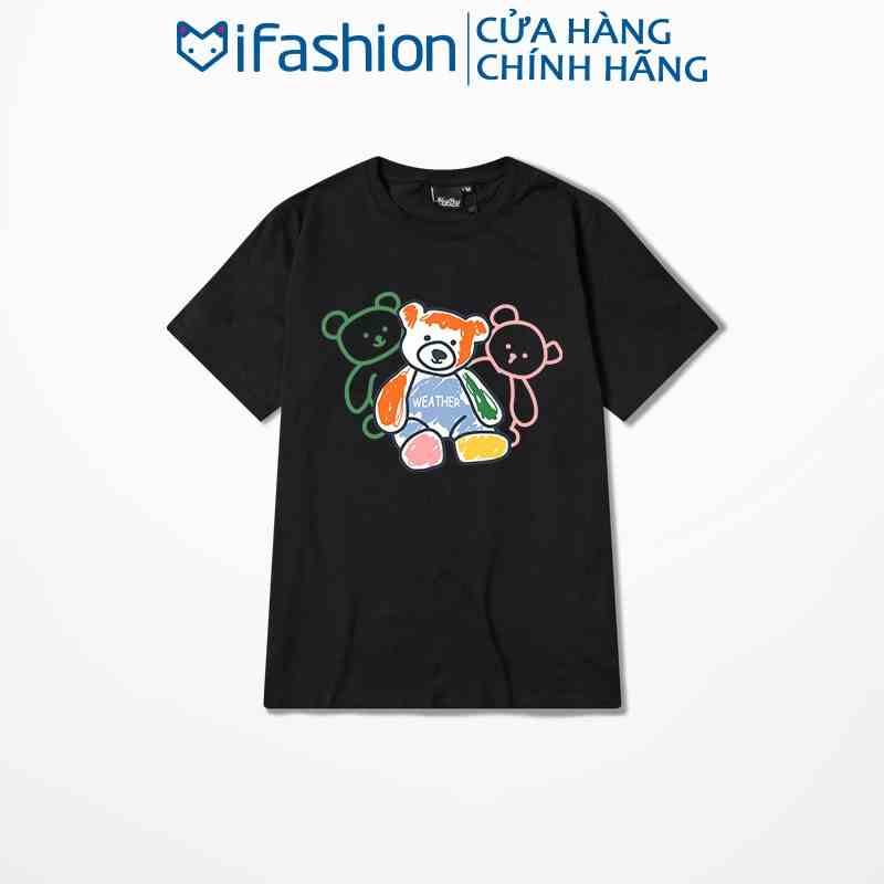 Áo thun tay lỡ IFASHION 100% cotton dáng unisex form rộng in hình ba con gấu MA012