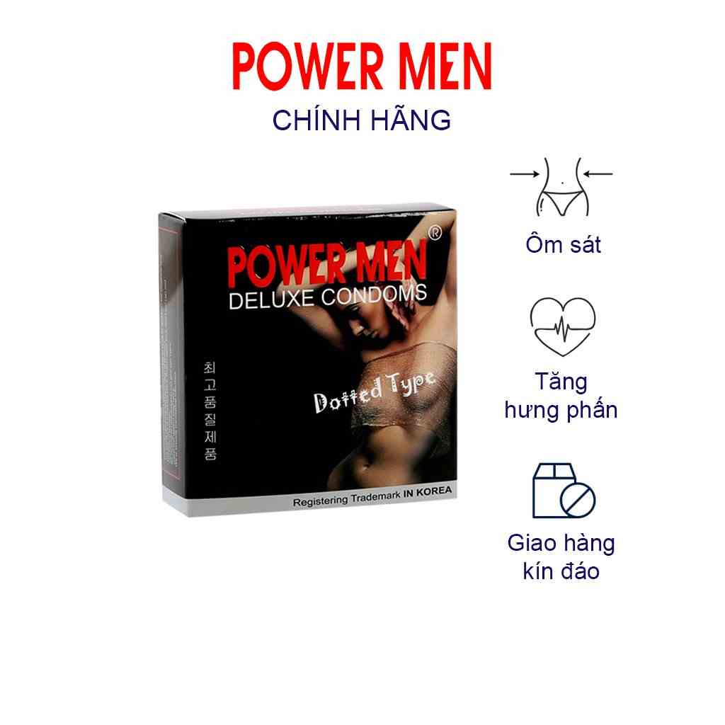 Bao Cao Su gân gai Powermen Dotted loại ôm sát dành cho gia đình Hộp 3 Bcs (Dot3)