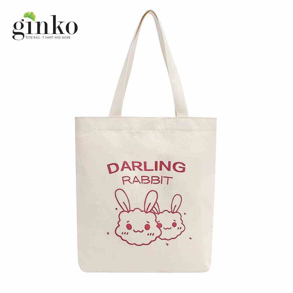 [Mã BMLTA35 giảm đến 35K đơn 99K] Túi Tote Vải Mộc GINKO Dây Kéo In Hình Darling Rabbit M17