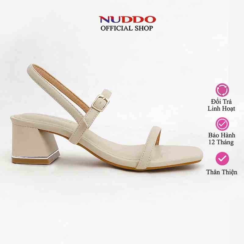 Giày sandal nữ cao gót 5p gót vuông mũi vuông quai ngang dây mảnh kiểu dáng thời trang Hàn Quốc đẹp cao cấp Nuddo NS504