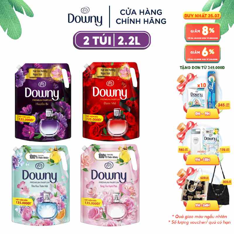 Combo 2 Túi Nước Xả Vải DOWNY Nắng Mai 2.3L/ Đam Mê 2.2L/ Huyền Bí 2.2L