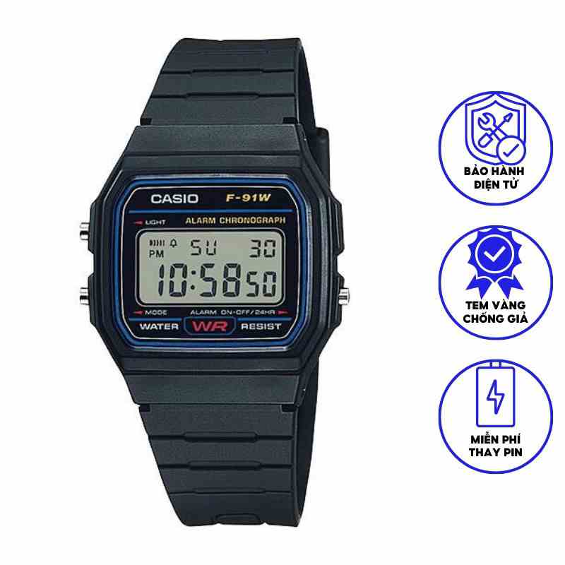 Đồng Hồ Casio Nam Dây Nhựa STANDARD F-91W-1 Chính Hãng