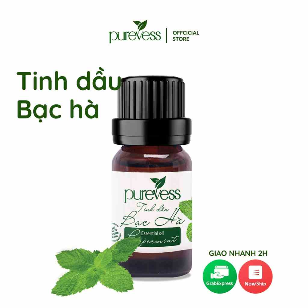 Tinh dầu Bạc Hà Purevess, thiên nhiên nguyên chất, giúp thư giãn và đuổi muỗi. 10ml