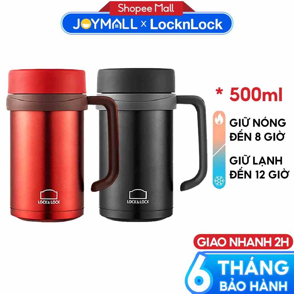 Ly giữ nhiệt Lock&Lock 500ml có tay cầm New Basic Table LHC4026 - Hàng chính hãng, miệng ly rộng - JoyMall