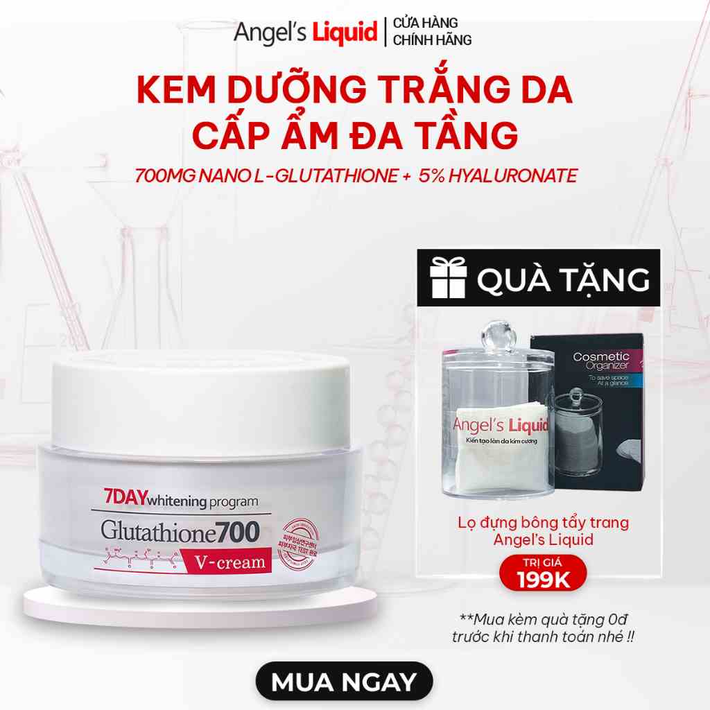 Kem Dưỡng Trắng Da Cấp Ẩm Đa Tầng Angels Liquid 7 Day Whitening Program Glutathione 700 V-Cream 50ml