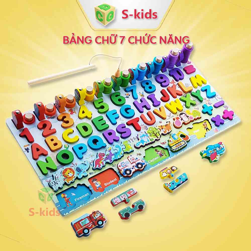 Đồ chơi bảng chữ cái thông minh S-kids, bộ trò chơi câu cá và ghép số học bằng gỗ cho bé.