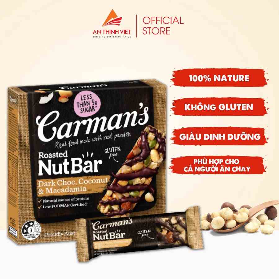 Thanh Hạt Carmans Nut Bar Dark Choc, Coconut, Macadamia - Chocolate đen, Dừa, Hạt Maca - 160g