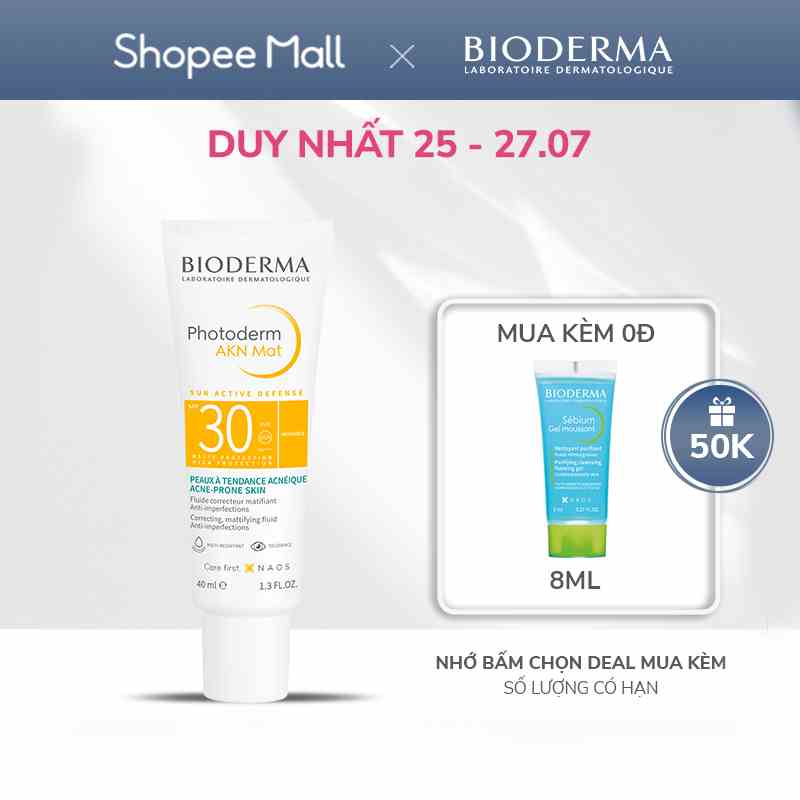 Chống nắng dành cho da mụn Bioderma Photoderm Akn Mat Spf30 - 40ml