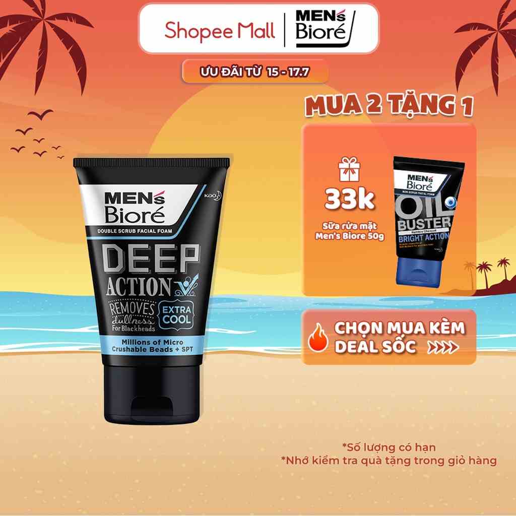 Sữa Rửa Mặt Men Biore Hạt Tác Động Kép Mát Lạnh Sảng Khoái 100g