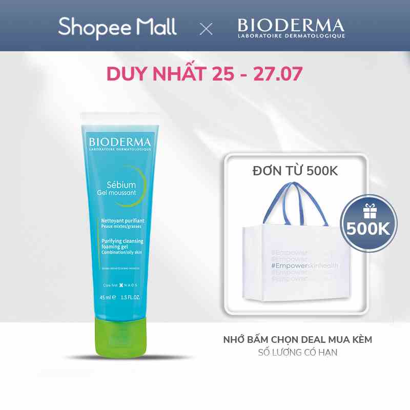 Gel rửa mặt tạo bọt, không chứa xà phòng Bioderma Sebium Gel Moussant - 45ml