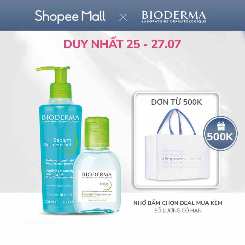 Bộ đôi làm sạch 2 bước cho da hỗn hợp và da dầu Bioderma Sebium Gel Moussant 200ml và Sebium H2O 100ml