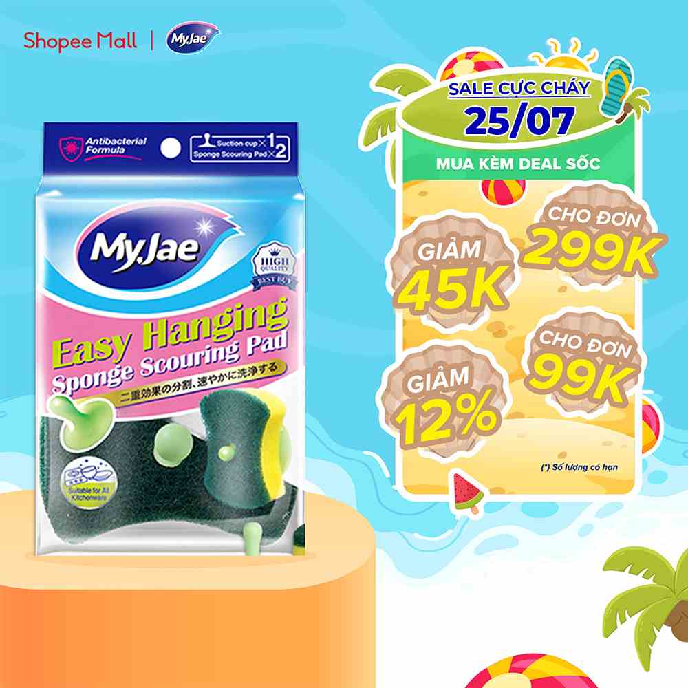 Miếng Bọt Biển Rửa Chén MyJae 2 Mặt, Mút Xốp Rửa Bát Đa Năng Kèm Miếng Nhựa Hít Kê 11.3cm x 7.8cm x 2.7cm (2 Miếng/Gói)