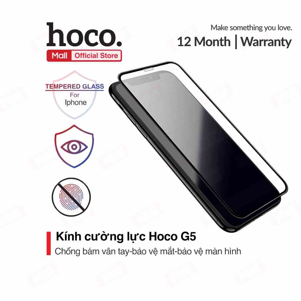 Kính cường lực Hoco iPhone 11 Pro/ iPhone X/ iPhone XS G5, chống bám vân tay, bảo vệ mắt, độ cứng 2.5D