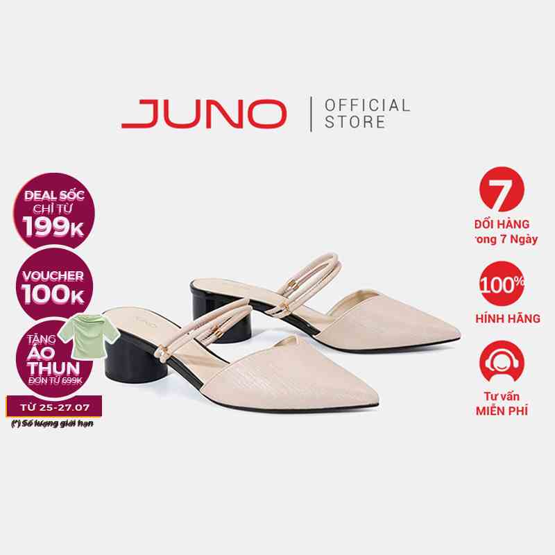 Giày Cao Gót Nữ 5cm Thời Trang JUNO Mules Mũi Nhọn Gót Trụ CG05097