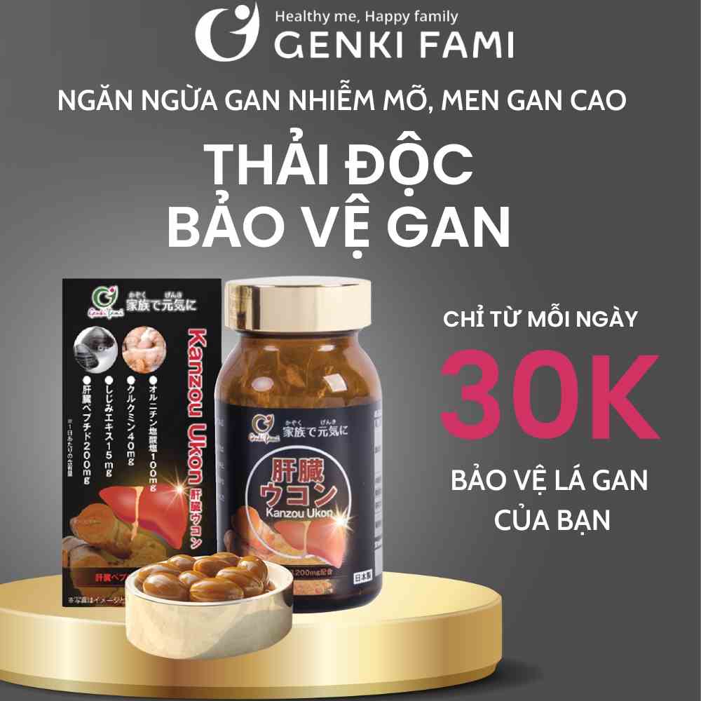 Viên uống bổ gan Kanzo Ukon Genki Fami Nhật Bản hỗ trợ giải độc bảo vệ tăng cường chức năng gan  lọ 90 viên 30 ngày