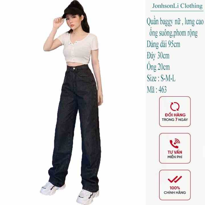 Quần baggy jean nữ lưng cao, wash màu đen LB463 JL JohnsonLi