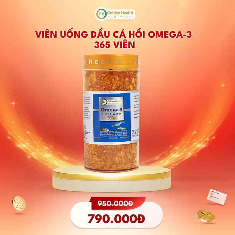 [Mã BMTTC60K giảm đến 60K đơn 50K] Viên uống dầu cá hồi Omega 3 Golden Health 1000mg 365 viên