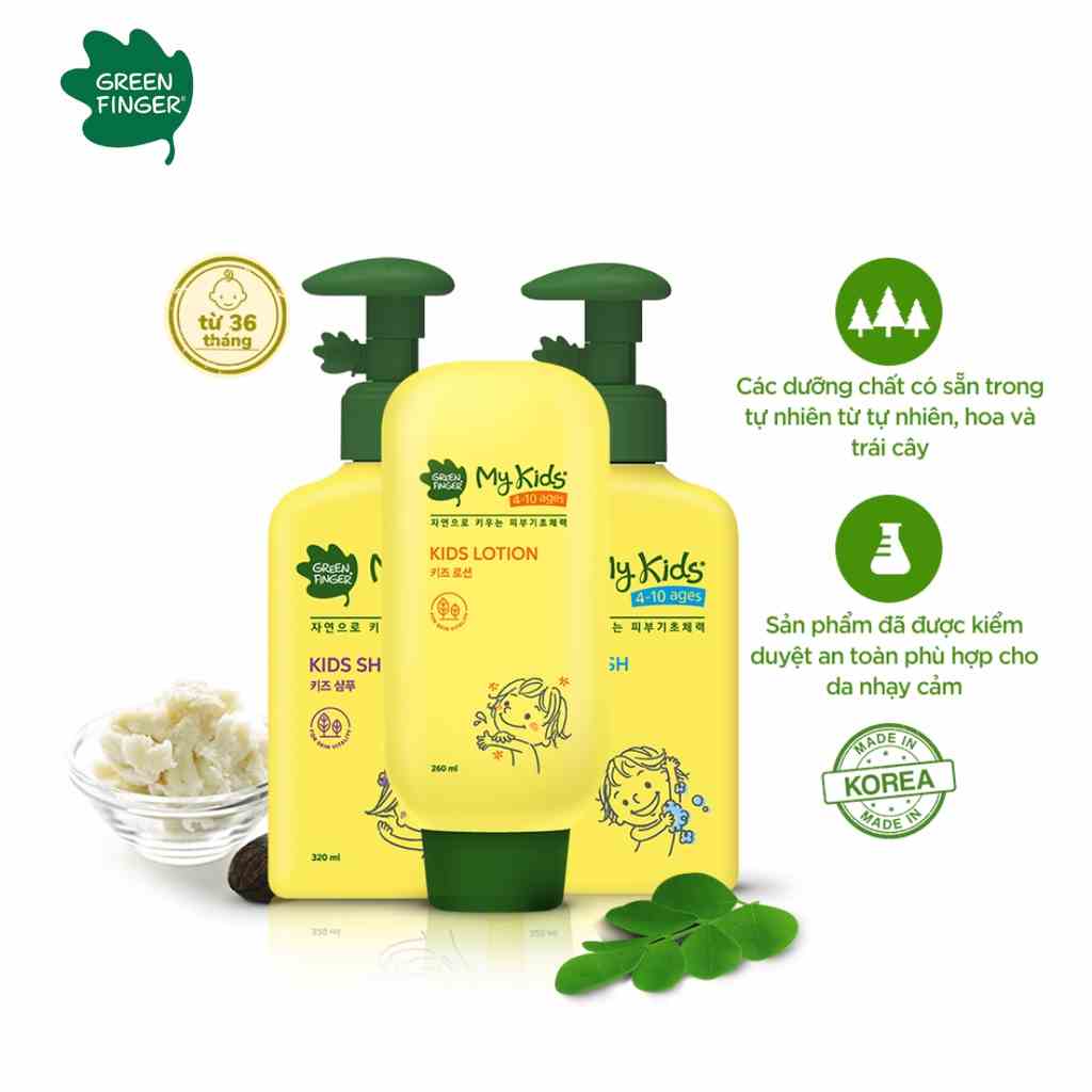 Combo 3 chai: Dầu Gội, Sữa Tắm và Sữa Dưỡng Thể Cho Trẻ em GREENFINGER MY KIDS SHAMPOO 320ml + WASH 320ml + LOTION 260ml