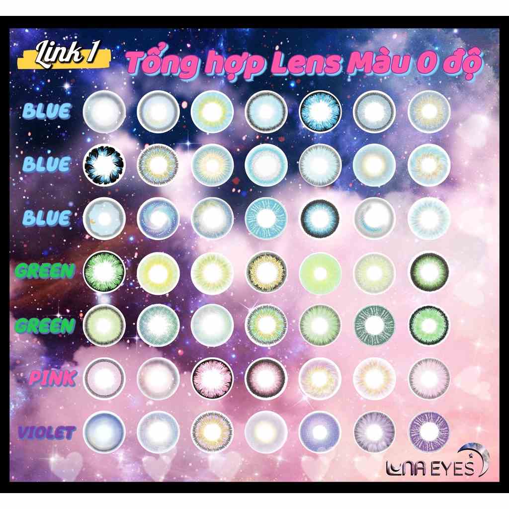 Kính áp tròng LUNA EYES màu Blue/Green/Violet/Pink/Red - Lens 0 độ