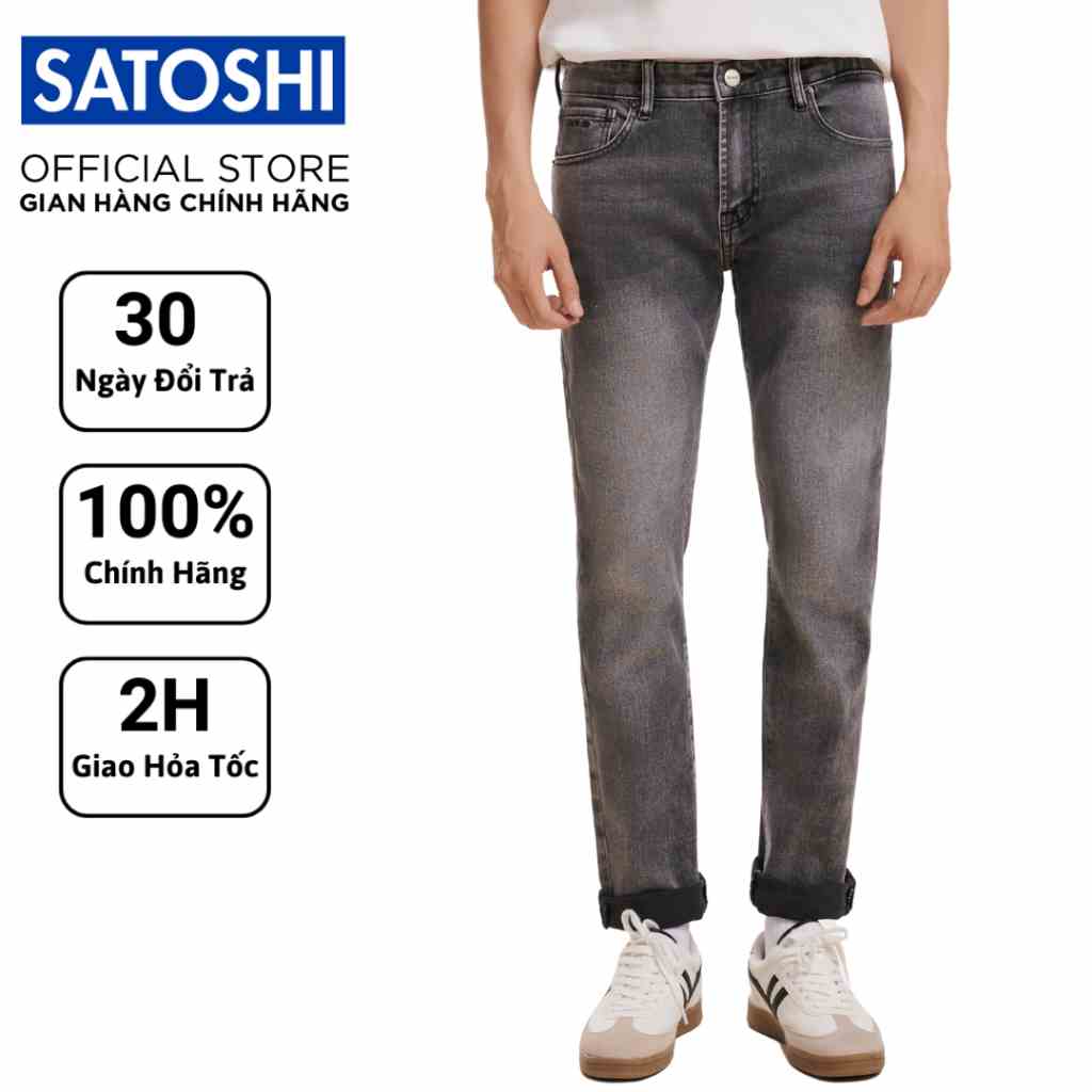 [Mã BMLTB200 giảm đến 100K đơn 499K] Quần jean nam Satoshi SAQJ34 xám trơn wash basic, form slimfit co giãn trẻ trung