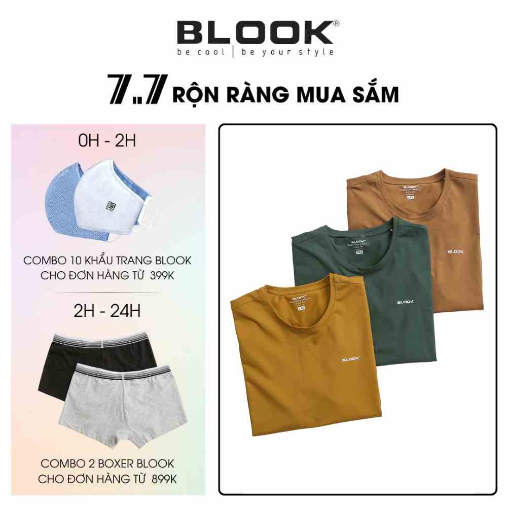 Áo thun nam cổ tròn BLOOK vải Cotton co giãn,dày dặn, form regular fit mã 35531