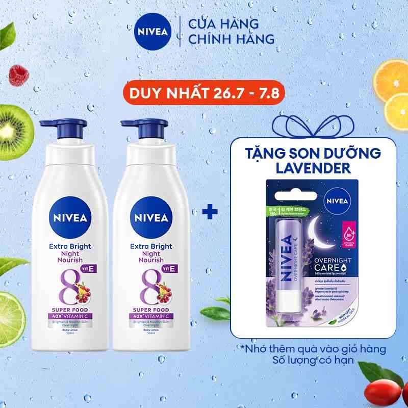 Bộ 2 Sữa dưỡng thể giúp săn da, dưỡng trắng Nivea ban đêm (350ml/chai) – 98412