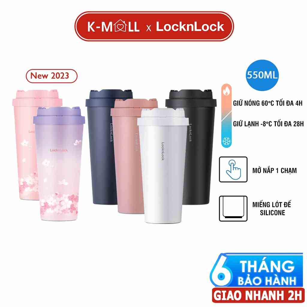 Ly giữ nhiệt LocknLock 550ml Energetic One-Touch Tumbler LHC3249 mở nắp một chạm, chất liệu thép không gỉ - K-MALL