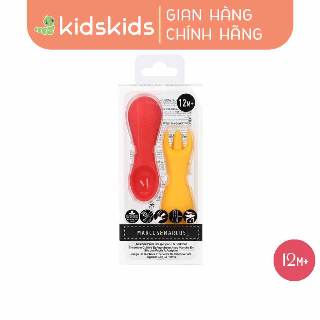 Bộ Thìa Nĩa Tập Ăn Silicon Cho Bé Palm Grasp Marcus & Marcus, Từ 12 Tháng - Marcus