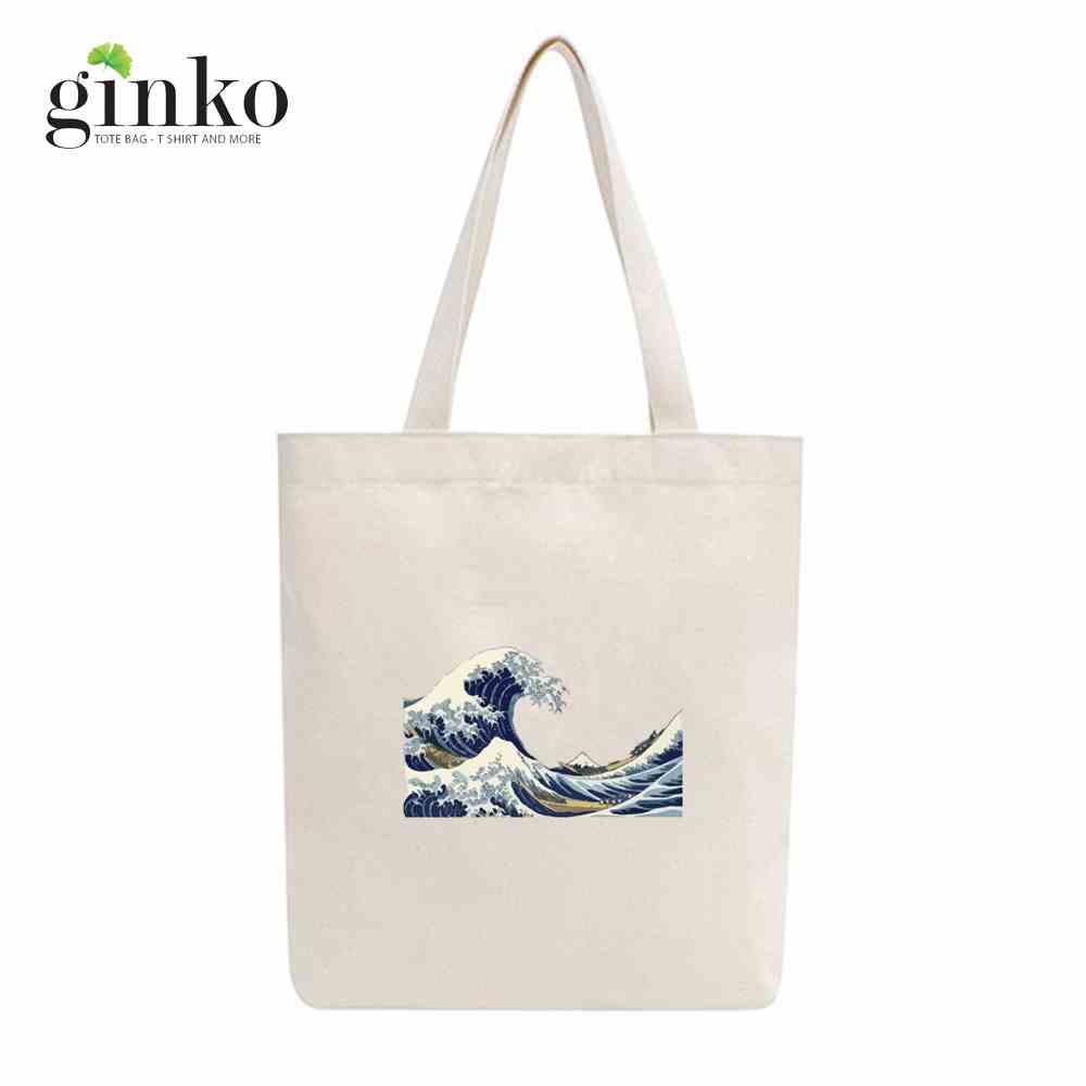 [Mã BMLTA35 giảm đến 35K đơn 99K] Túi tote vải Mộc GINKO dây kéo in hình great wave M59