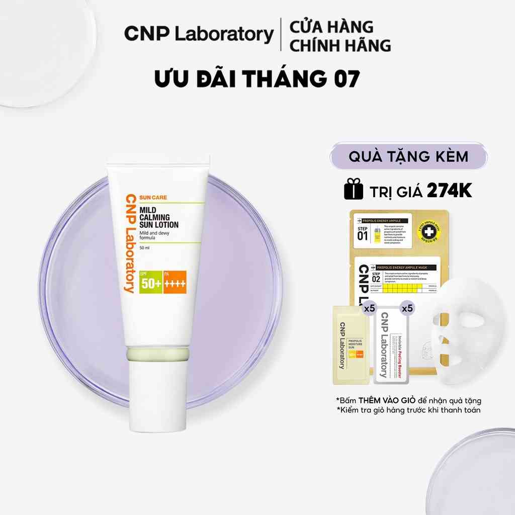 [Mã COSCNBE6 giảm 10% đơn 500K] Sữa chống nắng dịu da CNP Laboratory Mild Calming Sun Lotion SPF50+/PA++++ 50ml