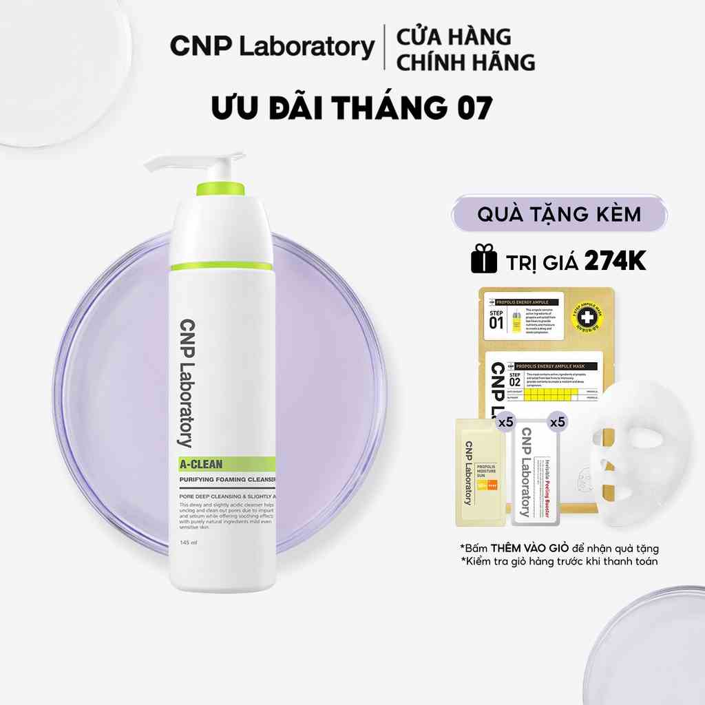 [Mã COSCNBE6 giảm 10% đơn 500K] Sữa rửa mặt ngừa mụn ngăn bít tắc lỗ chân lông CNP Laboratory A-Clean Purifying 145ml