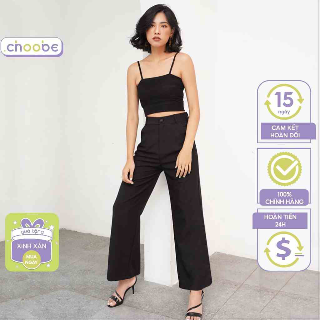 Quần ống rộng Choobe lưng cạp cao baggy vải cao cấp nữ dài suông loe culottes xuông màu đen Q01