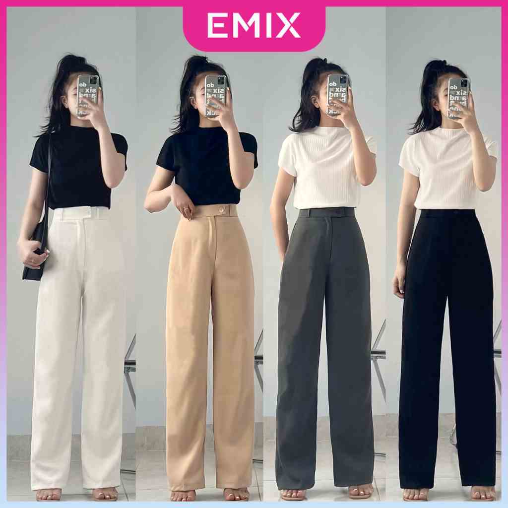 Quần tây nữ ống rộng lưng cao EMIX (3 màu). culotes. dài 100cm, khóa trước, chất tuyết mưa mềm mịn, đứng dáng 09