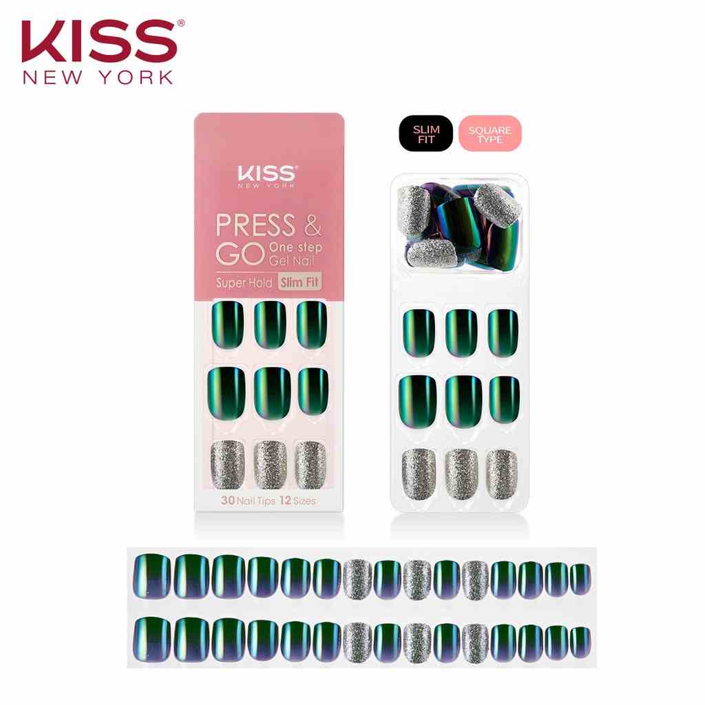 Bộ 30 Móng Tay Gel Tự Dán Press & Go Kiss New York Nail Box - Metal Shine (KPNS08K)