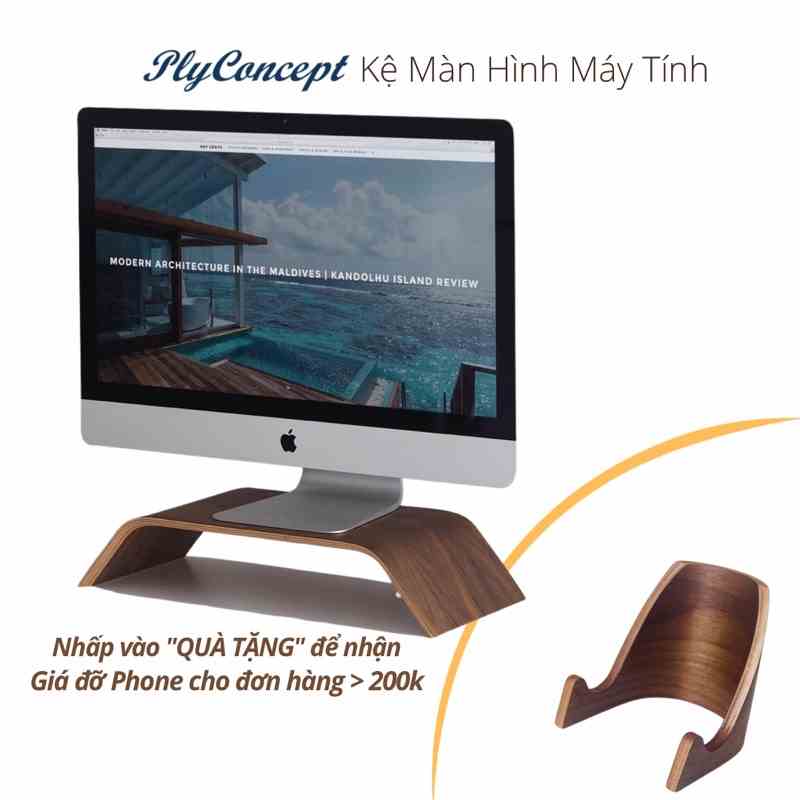 Kệ màn hình máy tính, Kệ Imac gỗ uốn cong PlyConcept Imac Stand - Veneer Walnut (Óc Chó) tự nhiên.