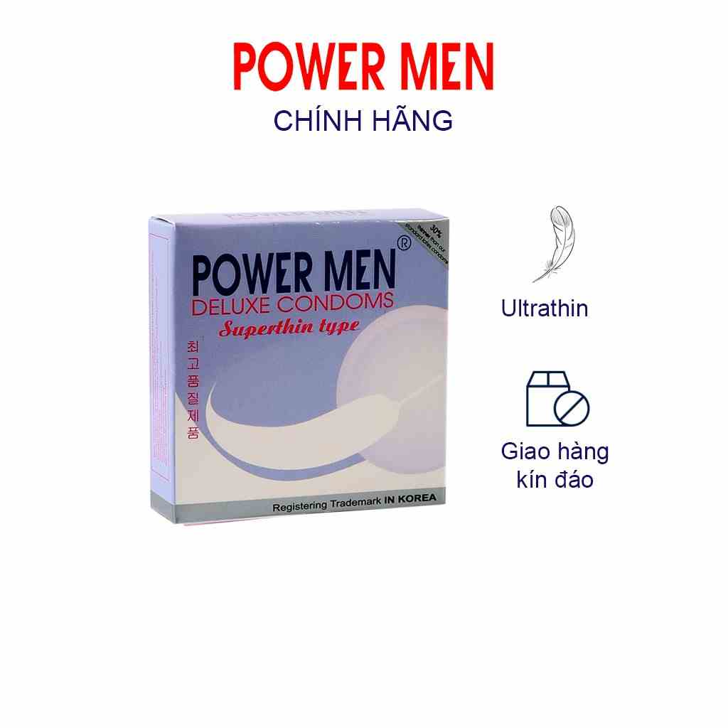 Bao cao su Powermen Superthin Siêu mỏng Hộp 3 bao (SIT3)